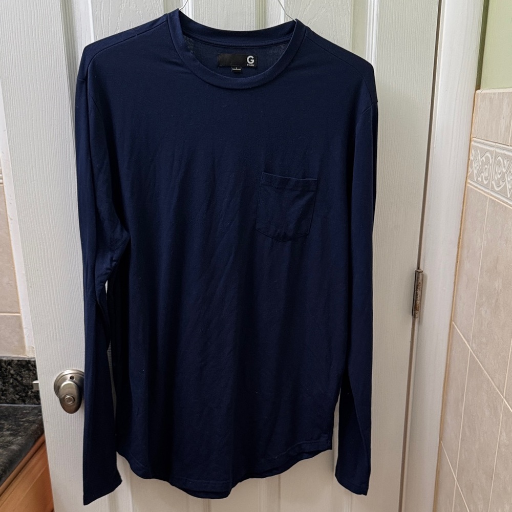 G by Guess Men's Navy Long Sleeve Tee